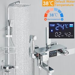 LED Duschset mit Thermostat Duscharmatur Duschsystem Mischbatterie Regendusche