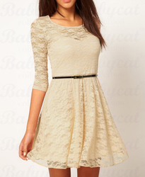 Spitze Kleid Spitzenkleid Minikleid Abendkleid Tunika Cocktailkleid Gürtel CTB47