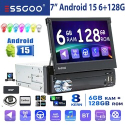 7" 1 DIN 4G DAB+ 8-Kern 6+128G Android 15 Carplay Autoradio GPS AM RDS BT + KAM