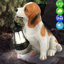 Solarleuchte Solarlampe Hund LED Deko Skulptur Beagle Tierfigur Garten Außen