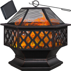 Feuerschale Feuerstelle Feuerkorb mit Funkenschutz Garten 70cm Grill TerrasseGARDEBRUK® ✔️mit Funkenschutz, Abdeckung & Schürhaken