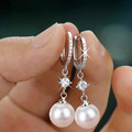 Ohrringe Sterlingsilber 925  Ohrringe  weißer Stein und Perle Damen Creolen