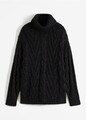 Rollkragen-Pullover Zopfmuster Gr 44/46 Schwarz Damenpullover Langarm Pulli Neu*