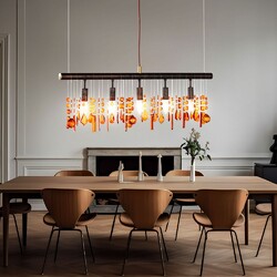 LED Pendellampe Hängeleuchte Decken Hängelampe 5 flammig Bernstein Kristall