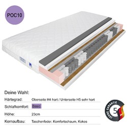 Matratze 180x200 Federkernmatratze H4 H5 Taschenfederkern hart waschbarer BezugMit Kaltschaum Viscoschaum oder Latex gerollt geliefert