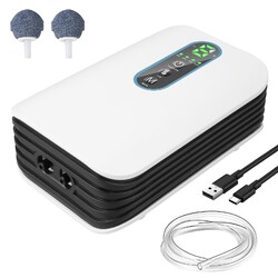 Aquarium Luftpumpe, 3W Aufladbar Sauerstoffpumpe mit Doppel Auslass, Leise Sa...