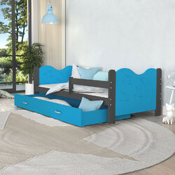 Kinderbett 80x160 Bett Jugendbett Lattenrost Matratze Bettkasten MICKI Grau Blaudirekt vom Hersteller zu Ihnen nach Hause