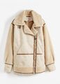 Sherling Jacke in Velourslederimitat Gr. 42 Kieselbeige Camel Winterjacke Neu