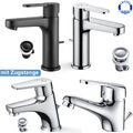 Waschtischarmatur Wasserhahn Bad Waschbecken Armatur Mischbatterie mit Zugstange