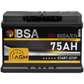 BSA AGM Batterie 12V 75Ah 800A Autobatterie Start Stop Starterbatterie VRLA 70Ah