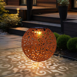 LED Solar Kugel Außen Leuchte rost Garten Terrassen Dekor Stanzungen Steck Lampe