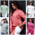 Damen Sweatshirt Langarmshirt Pullover Pulli Basic Unifarben Sport DSTREET