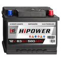 HR HiPower Autobatterie 12V 63Ah 540A ersetzt 44Ah 50Ah 54Ah 55Ah 60Ah 62Ah 64Ah