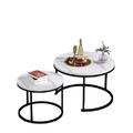 Couchtisch rund 2er Set Satztische Marmor-Optik Wohnzimmertisch Beistelltisch 