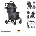 Klappbarer Hundewagen Nylon mit 2 Etagen für kleine Hunde & Katzen Schwarz