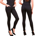 Damen 4 Knopf Skinny Jeans Röhren Slim Fit Hose High Waist Corsagenhose Stretch