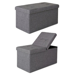dibea faltbarer Sitzhocker mit Klappdeckel 76x38x38 cm Box Leinen grau