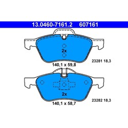 1x ORIGINAL® Ate 13.0460-7161.2 Bremsbelagsatz, Scheibenbremse Vorne, exkl.