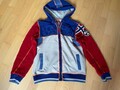 Blau, rot, beige Fleecejacke von Napapijri mit Kapuze, Gr. 152