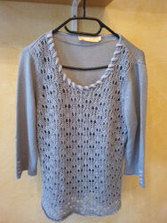 Biba, Strickpulli, Damenpulli, Netzpulli Gr. L, Grautöne, 3/4 Arm