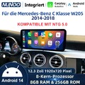 12,3" Android 14 Display GPS Navi CarPlay Mercedes C/GLC/V/X W205 Autoradio WIFI
