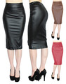 High Waist Rock Damen in Kunstleder Optik Bleistiftrock Knielang Midi Rock Glanz