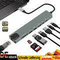 8in1 USB C Hub Adapter to 4K HDMI USB3.0 Micro SD RJ45 Ethernet Netzwerk Macbook