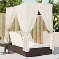 Doppel Sonnenliege mit Dach Vorhängen Doppelliege Gartenliege Poly Rattan Liegen