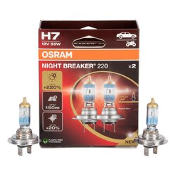 2x OSRAM H7 NIGHT BREAKER 220 Glühlampe 12V 55W PX26d +220% VERSION 2024/2025+220 % MEHR LICHT | +20 % WEIßERES LICHT | +150m SICHT