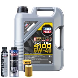 Motoröl 5W40 LIQUI MOLY Top Tec4100 5L+HENGST Ölfilter +Spülung +Cera Tec