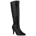 Klassische Stiefel Damen Boots Leder-Optik High Heels Schnallen 902285 Schuhe