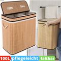 Wäschekorb 2 Fächer Bambus Deckel Wäschebox Wäschetonne Wäschesammler 100L