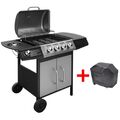 Gasgrill 4+1 Brenner Schwarz und Silbern 