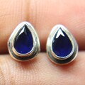 Blauer Saphir Tropfenschliff Edelstein 925 Sterling Silver Damen Handmade Nieten