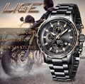 Edle Lige Herren Armbanduhr Chronograph Quarz Uhr Schwarz Rose Gold Edelstahl 