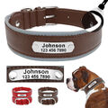 Personalisiert Hundehalsband mit Namen Gravur Reflektierend Lederhalsband M-XL