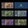 5Stück Seltene Tiere Dinosaurier 1-100 DINO Plastik Banknoten Mit Einem Umschlag
