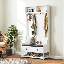 HOMCOM 2-in-1 Garderobenständer, Kleiderständer mit 4 Haken, Garderobe Weiß