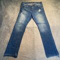 Identic Jeans Herren W34 L31 Blau Straight Slim Freizeit Denim Distressed