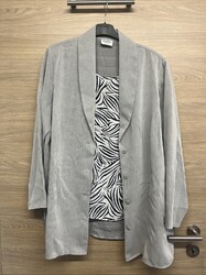 Damen Shirt Jacke 2in1 Optik Bluse Jacke Grau Weiß Schwarz Größe 48