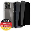 Schutz Hülle mit Glas für iPhone 14 13 12 Blickdicht Privacy Panzer 9H HD Dunkel