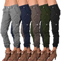 2025 Damen Unifarben Cargohose Freizeithose Taschen Hüfthose Stoffhose Jogger...