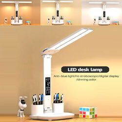 Schreibtischlampe Tischlampe LED Nachttischlampe Dimmbar USB Thermometer Uhr 7W