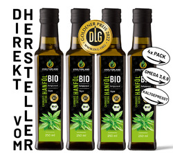 Bio Hanföl 4x250ml, 1L, kaltgepresst, hoher Anteil an Omega 3-6-9 vom Hersteller