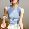 Damen Rundhals Tank Top weich Stretch ärmelloses Shirt schmale Passform modale Weste