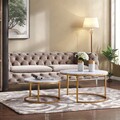 2er Set Couchtische Marmor Beistelltisch Optik Wohnzimmer Rund Satztisch Gold /