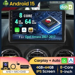 DAB+ 4+64GB Für Opel Antara 2007-2017 Android 15 Autoradio Carplay GPS Navi DSP