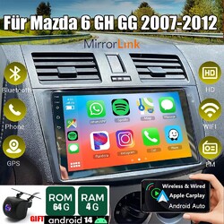 Für Mazda 6 GH GG 2007-2012 64G Android 14 Autoradio GPS NAV mit Carplay Kam