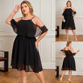 Übergröße Damen Perlen Schulterfrei Partykleid Midikleid Chiffon Sommerkleid DE