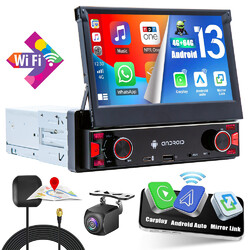 7'' 1DIN Android 13 Autoradio GPS Carplay Automatisch Flip Out Screen+Mic+Kamera